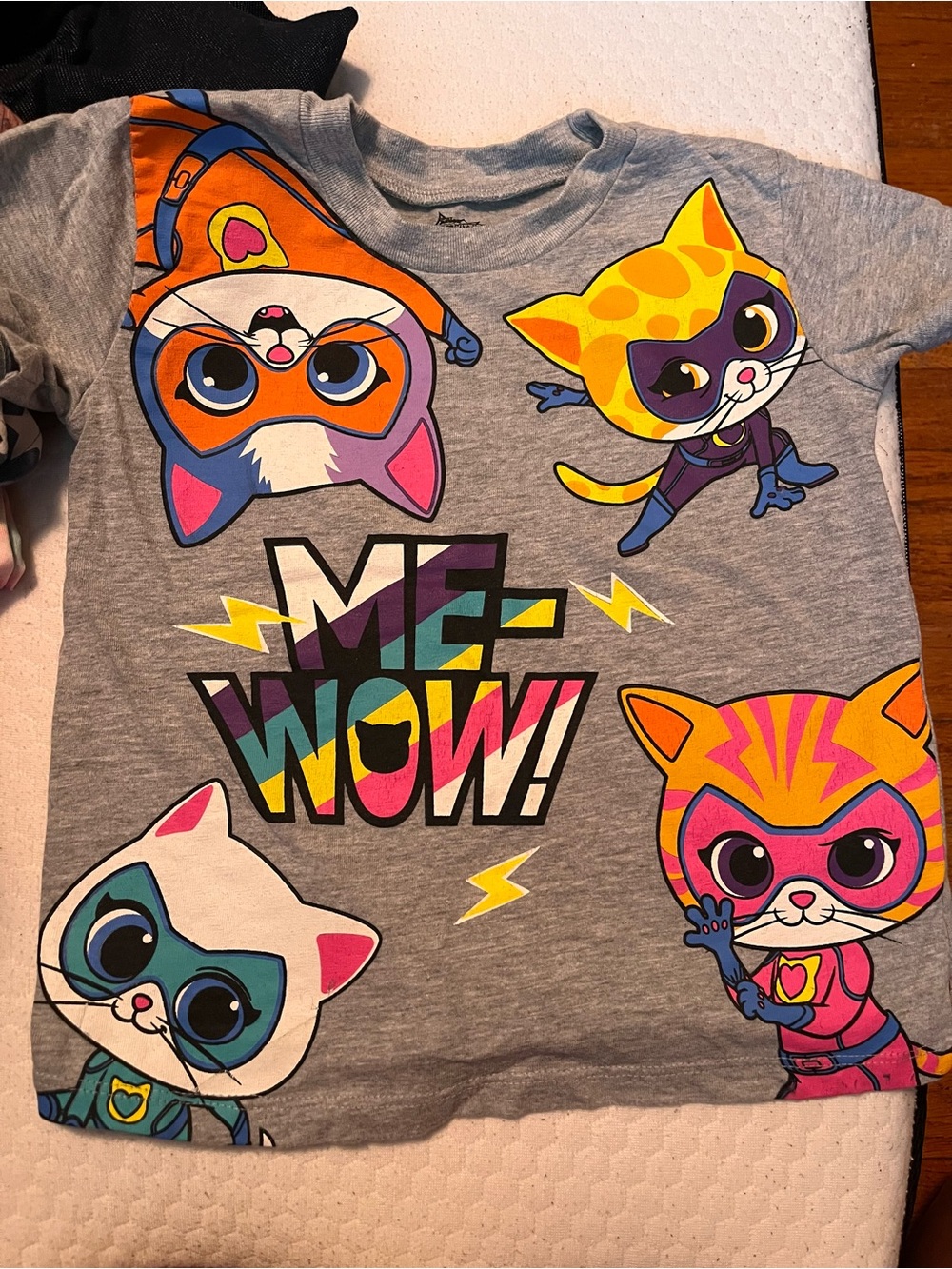 Disney Kids Gray Tee with Colorful Super Kitties